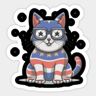 Cute Cat America Flag Sticker